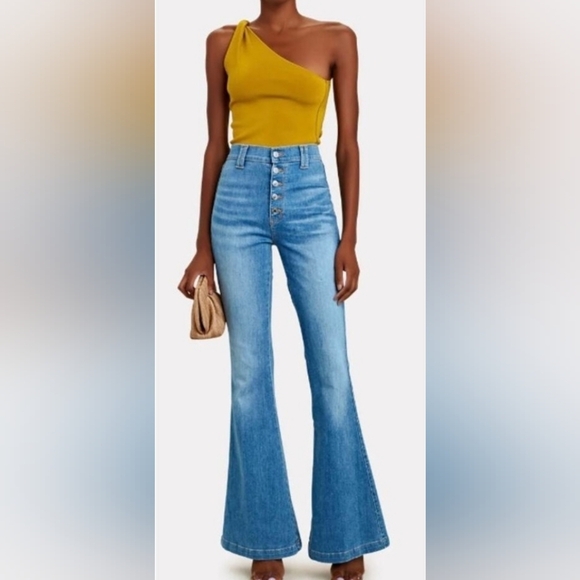 Veronica Beard Sheridan High-rise Stretch Bell-bottom Jeans In Lakeshore - Picture 1 of 8